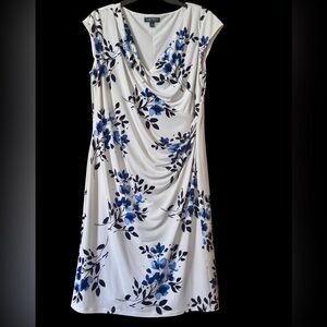 Lauren Ralph Lauren White and Blue Floral Midi Dress